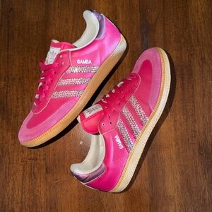 Adidas Samba Fuchsia Pink Sneakers custom Swarovski Crystal Stripes